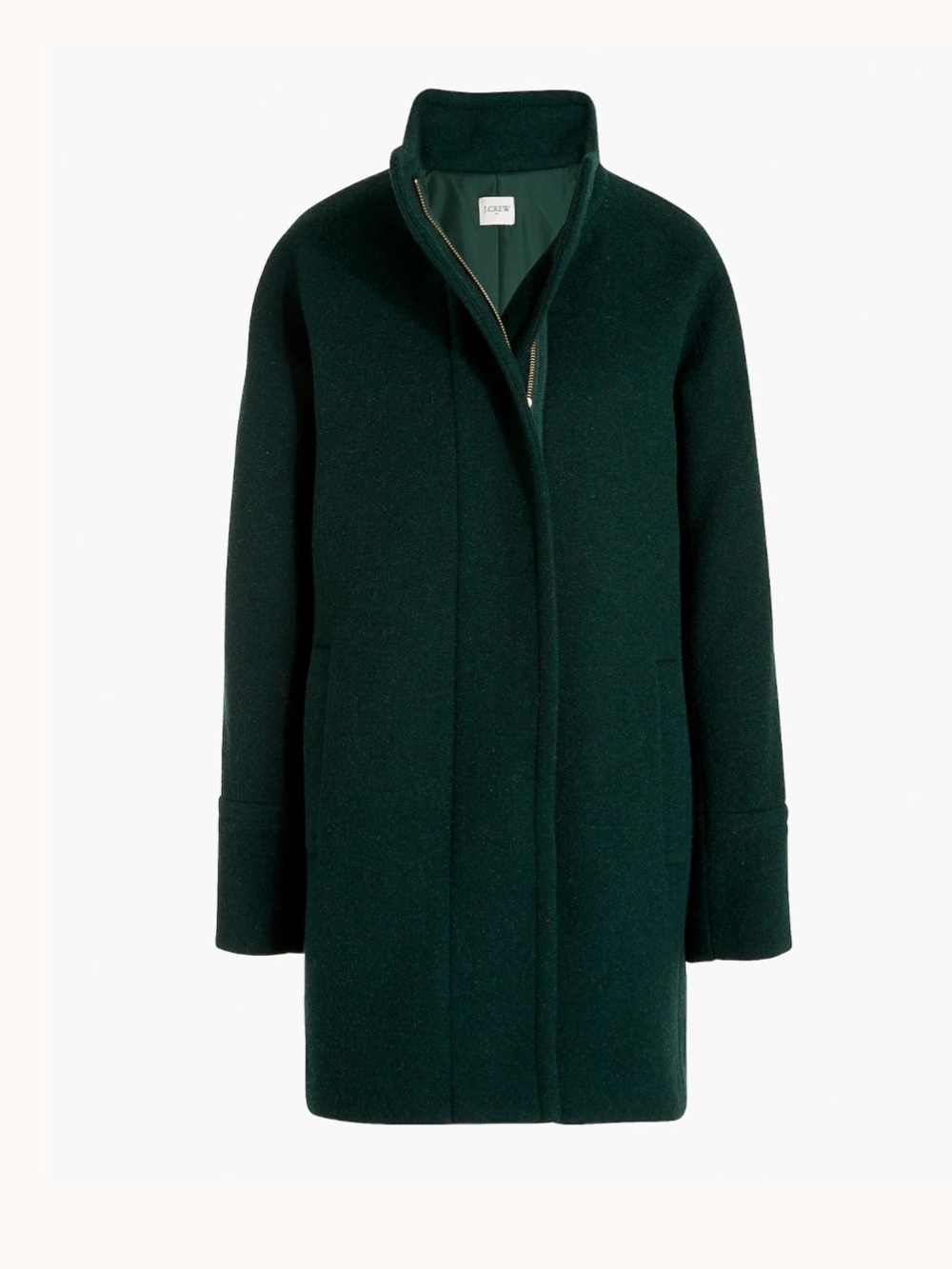 J.Crew City Coat Dark Forest Green Wool Blend Zip Coat Size 4